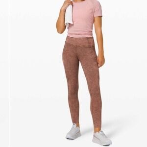 Lululemon Fast and Free Tight Leggings Side Pockets Ice Dye Wash Brown Earth 25”